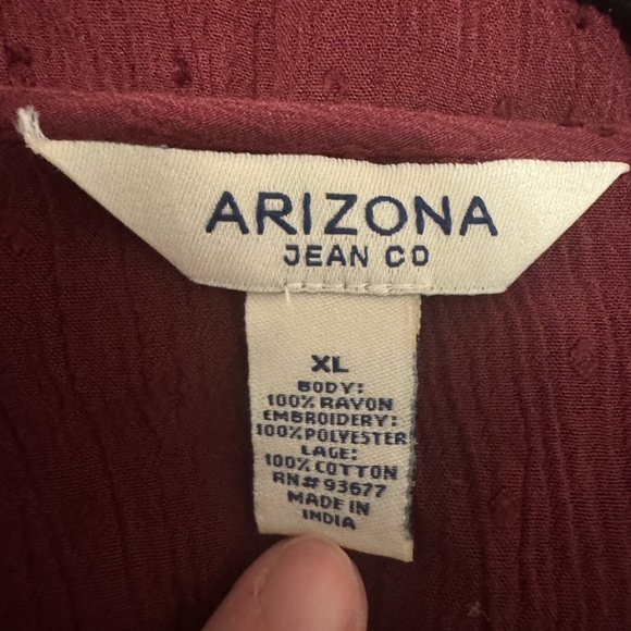 Embroidered Flowy Peasant Blouse Floral Burgundy Women's Top XL - Picture 3 of 3